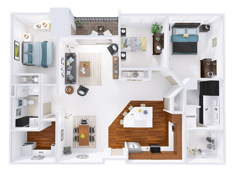 Floor plan for 3 beds, 2 baths, 1564 sqft